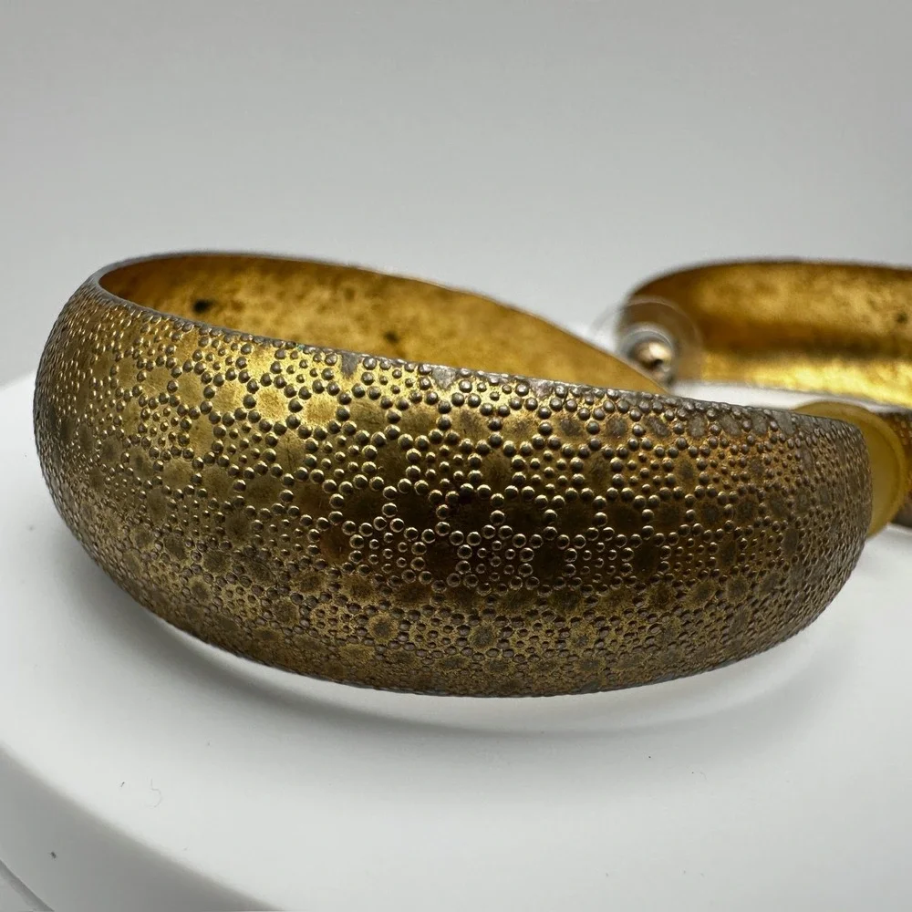 Vintage 80s Gold‎ Tone Textured Hoop Earrings Statement Boho Women's Jewelry Y2K
